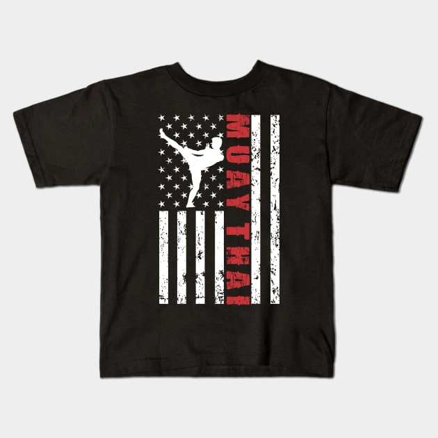 Muay Thai American Flag - US Sports Kids T-Shirt by Pannolinno